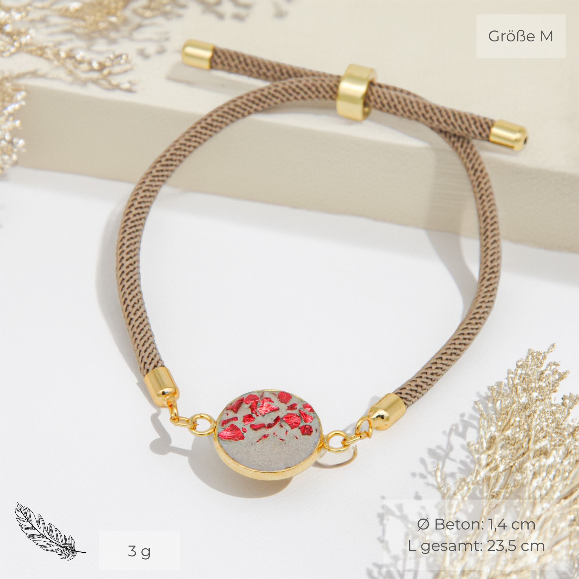 Beton Armband Kordel Beige Medium