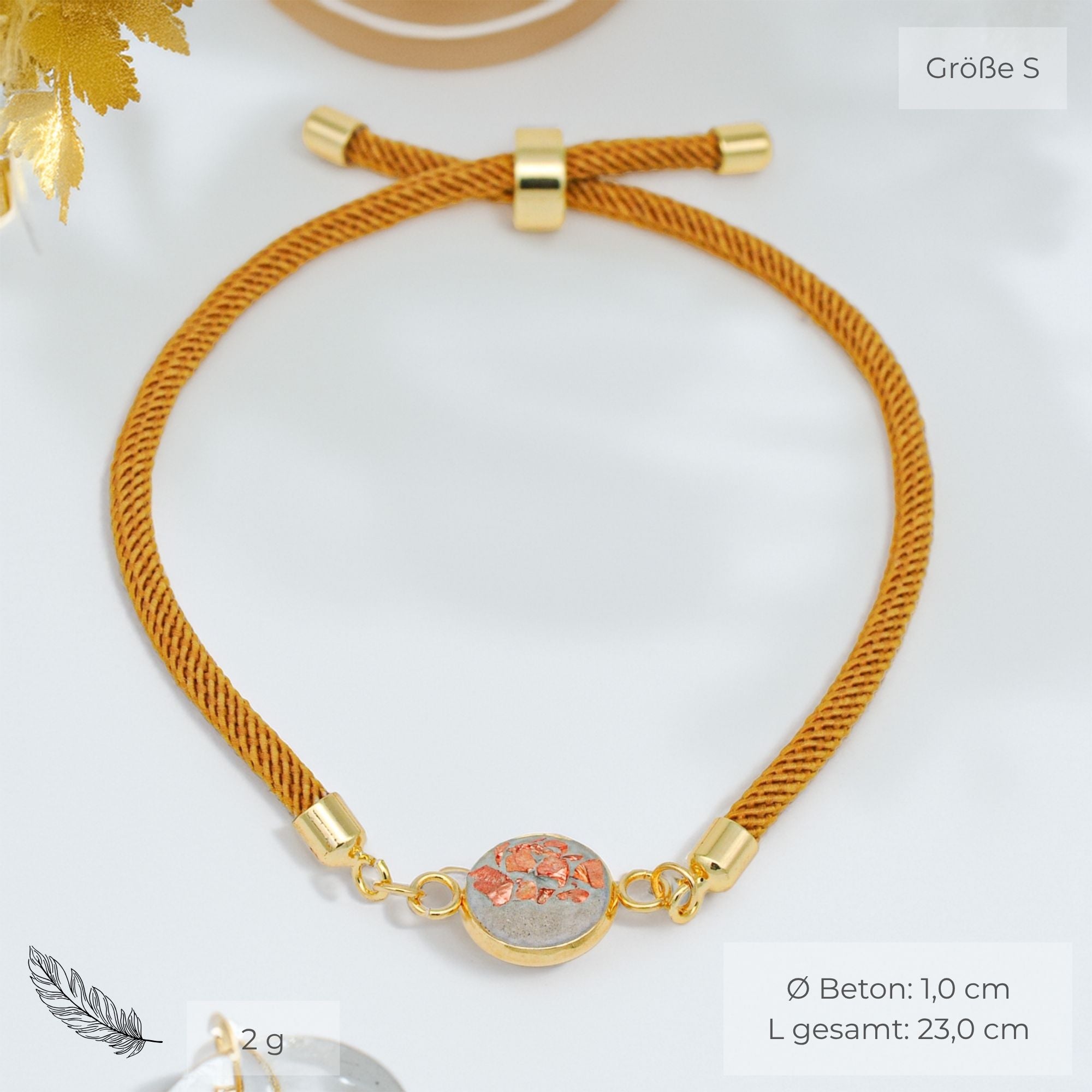 Beton Armband Kordel Cognac Small