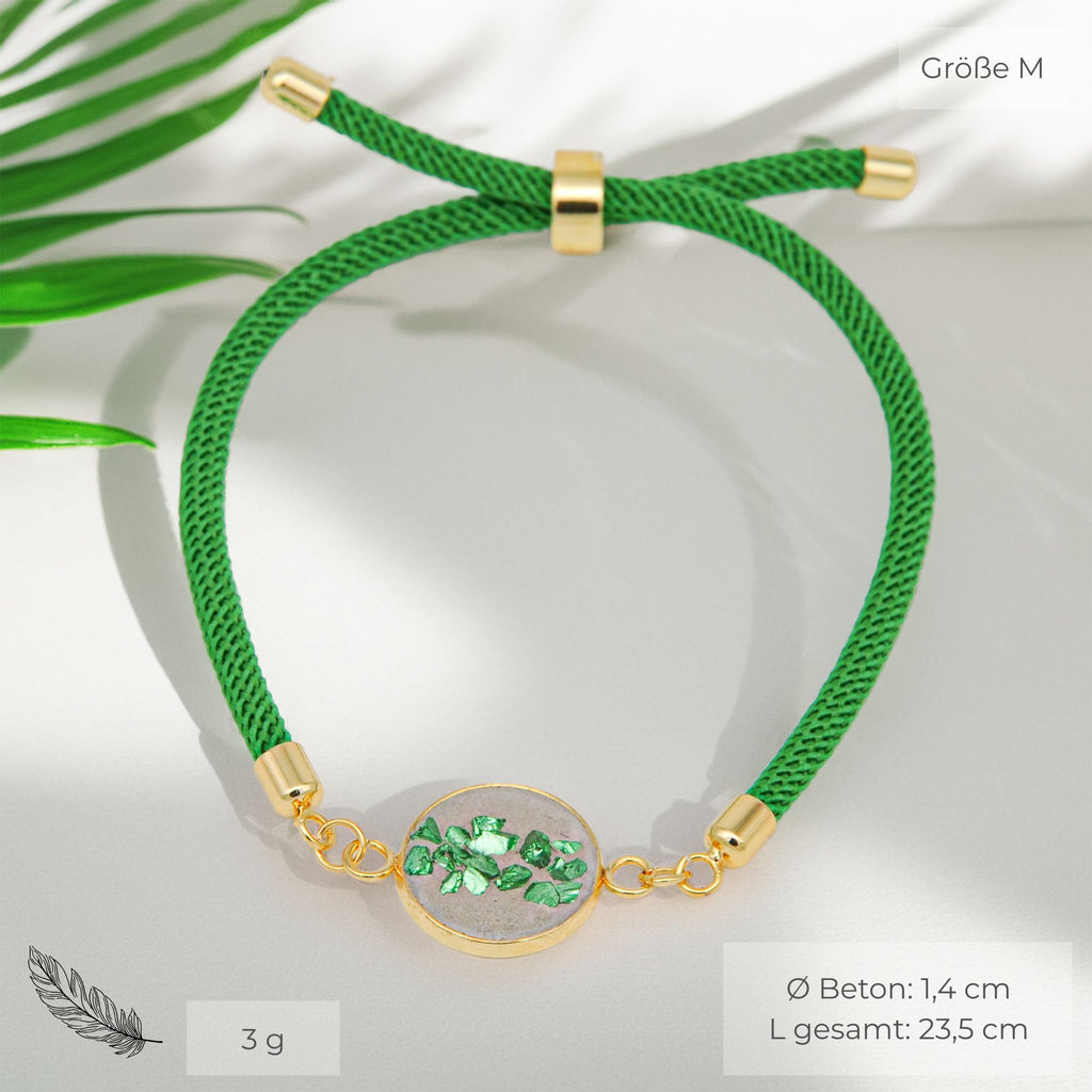 Beton Armband Kordel Grün Glassplitter Medium