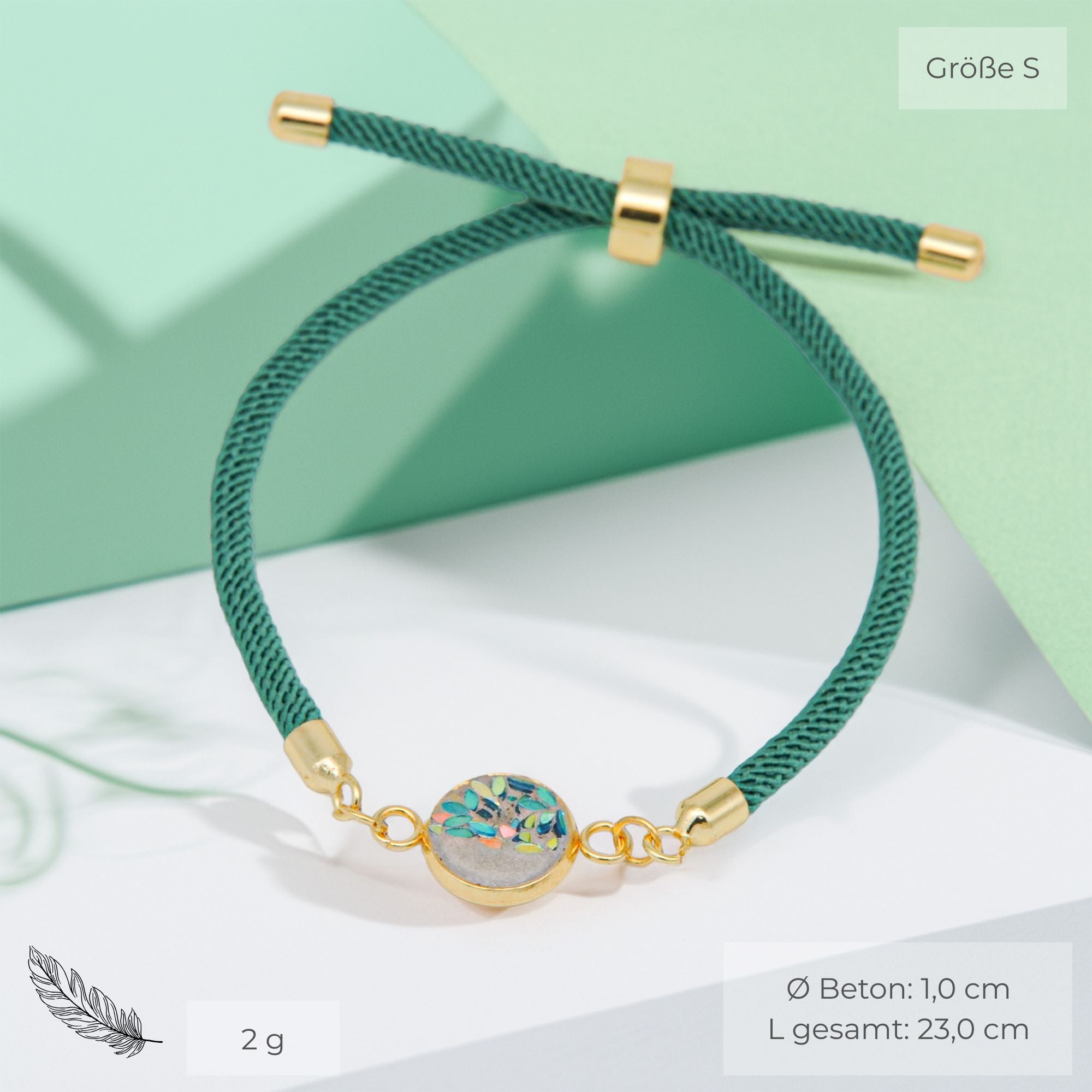 Beton Armband Kordel Grün Pailetten Small