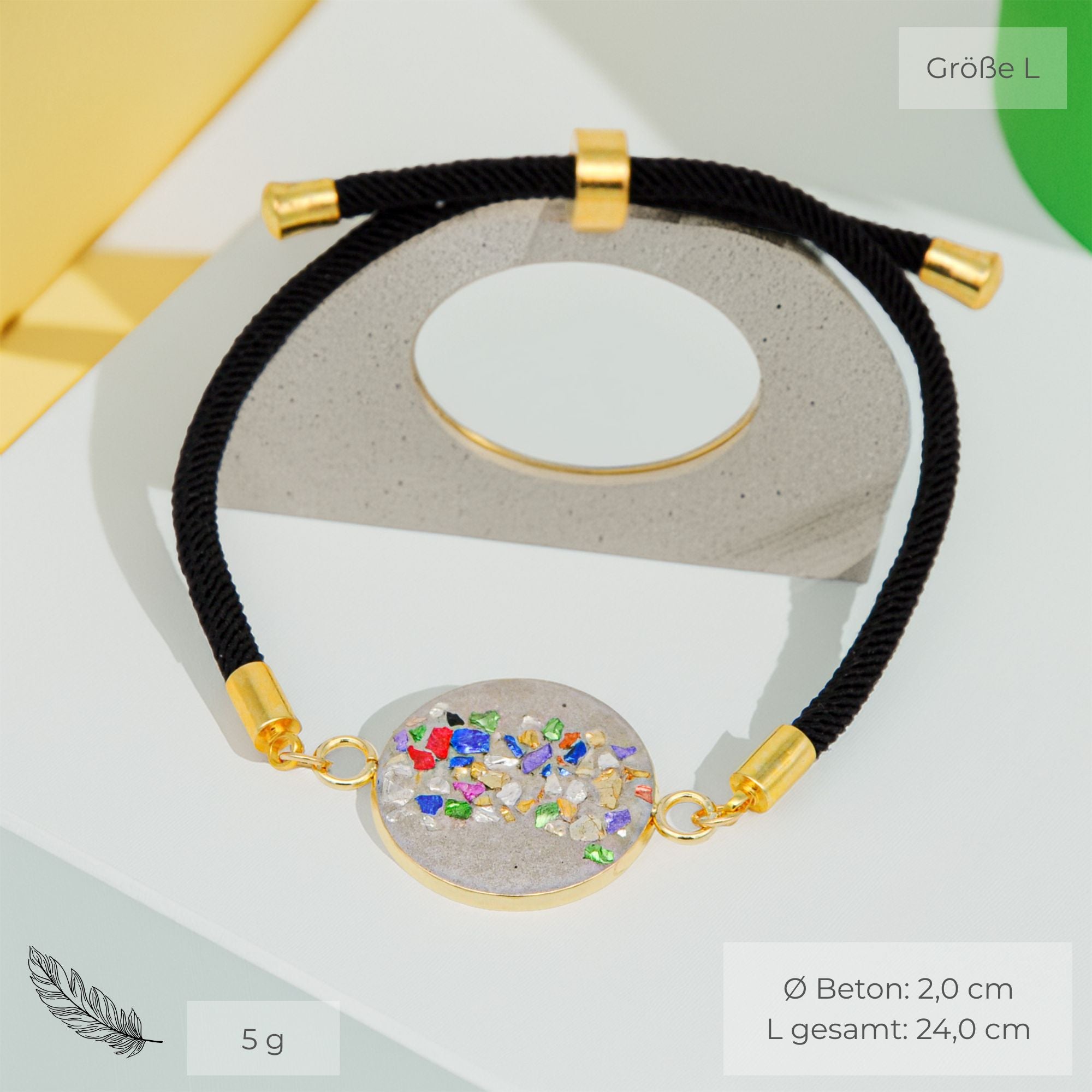 Beton Armband Kordel Schwarz Bunt