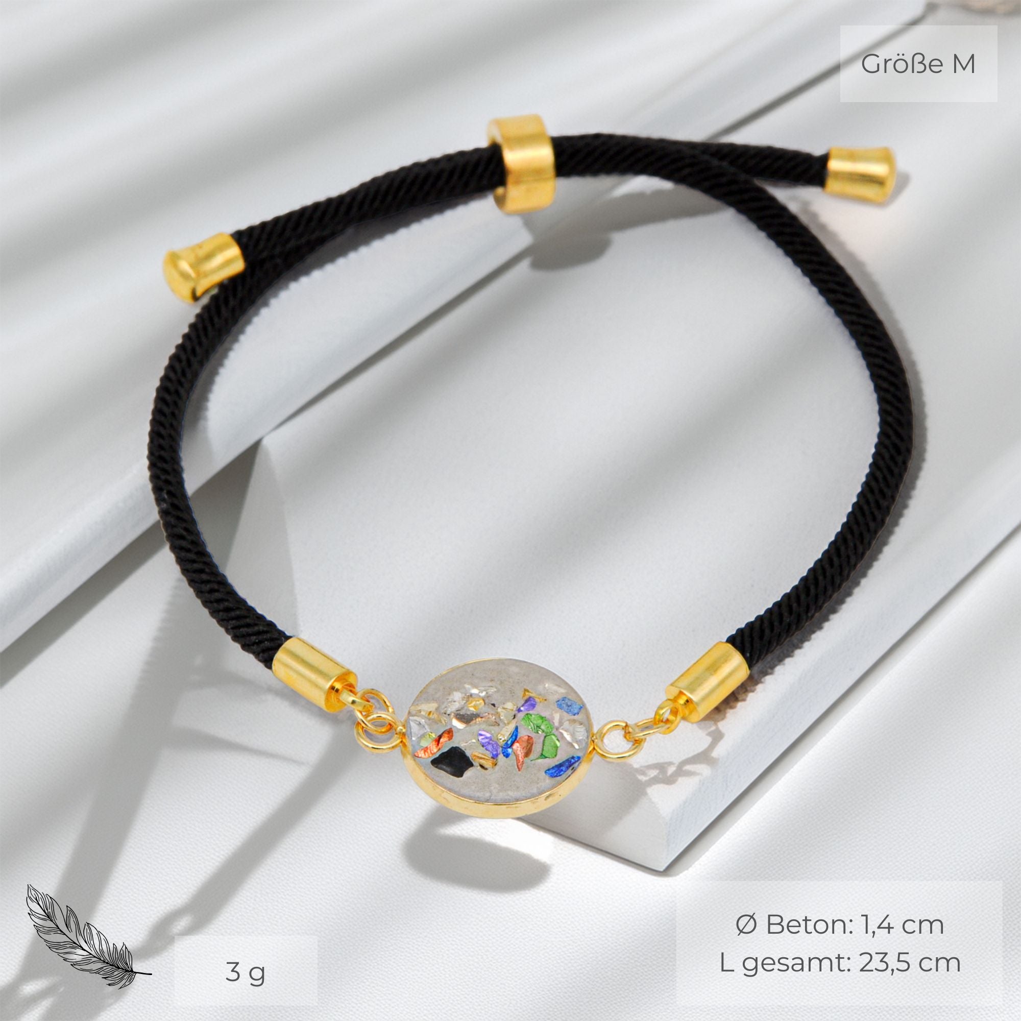 Beton Armband Kordel Schwarz Bunt
