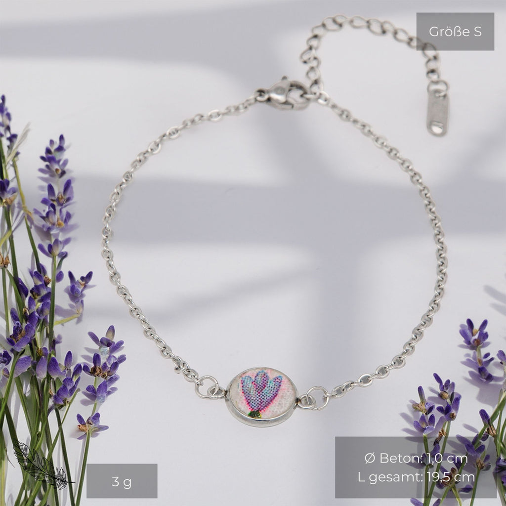 Beton Armband Silberkette Lavendel Small