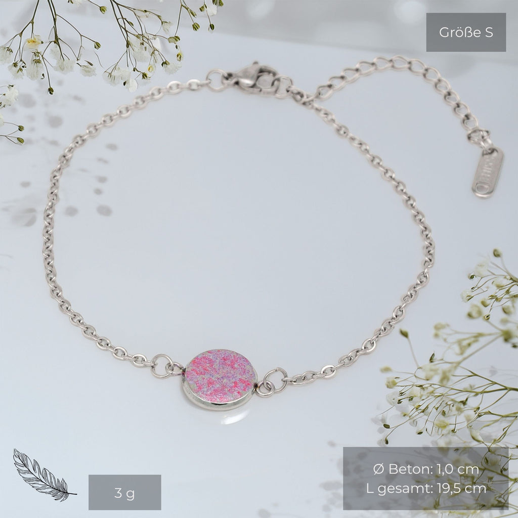 Beton Armband Silberkette Magenta Small