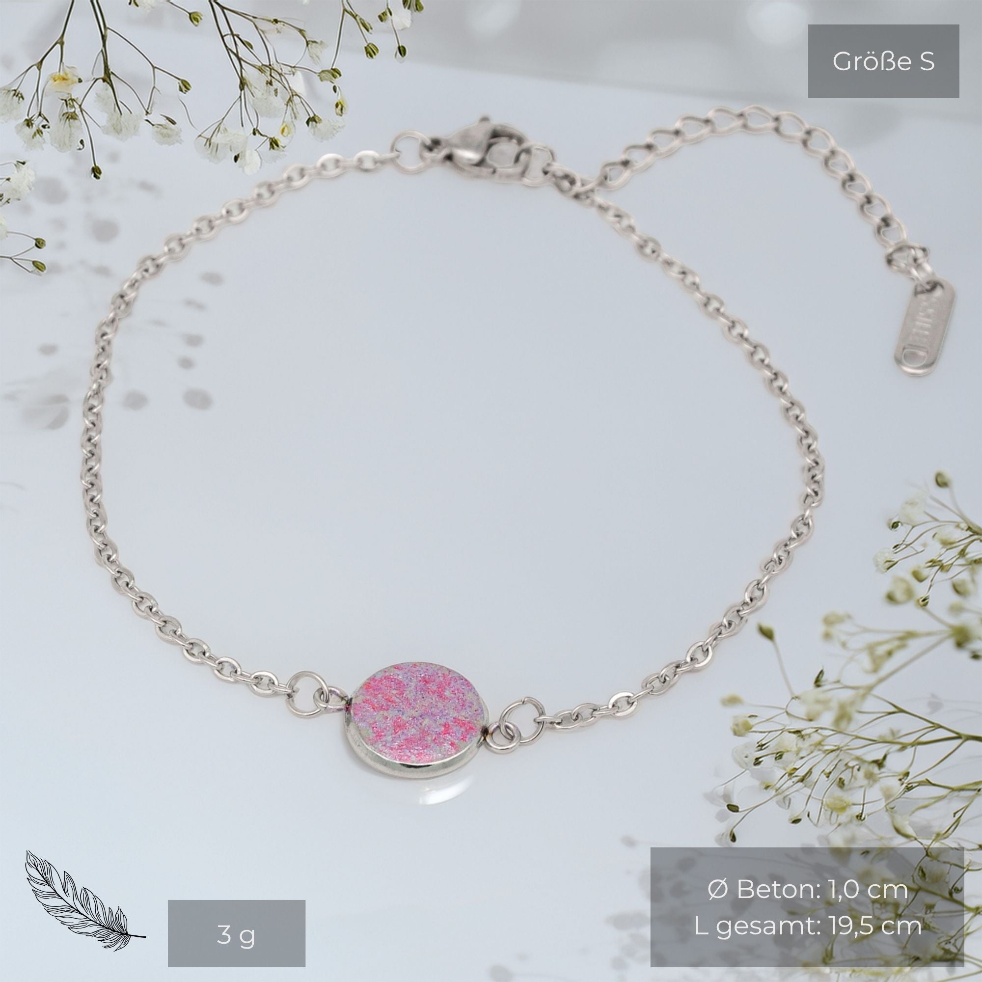 Beton Armband Silberkette Magenta Small