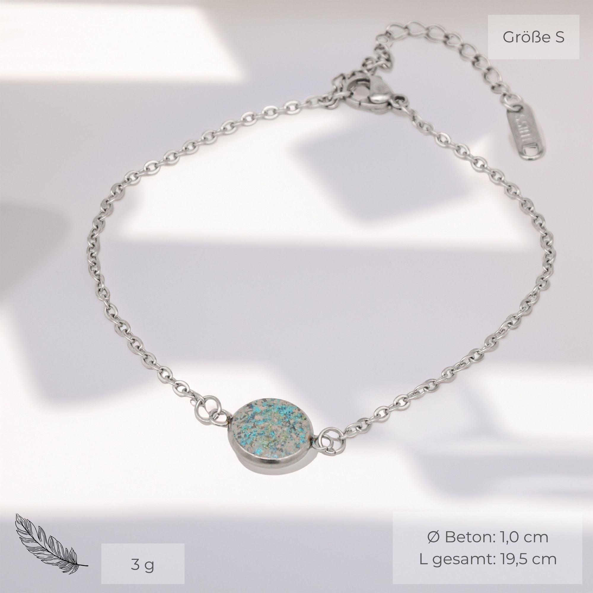 Beton Armband Silberkette Teal Small